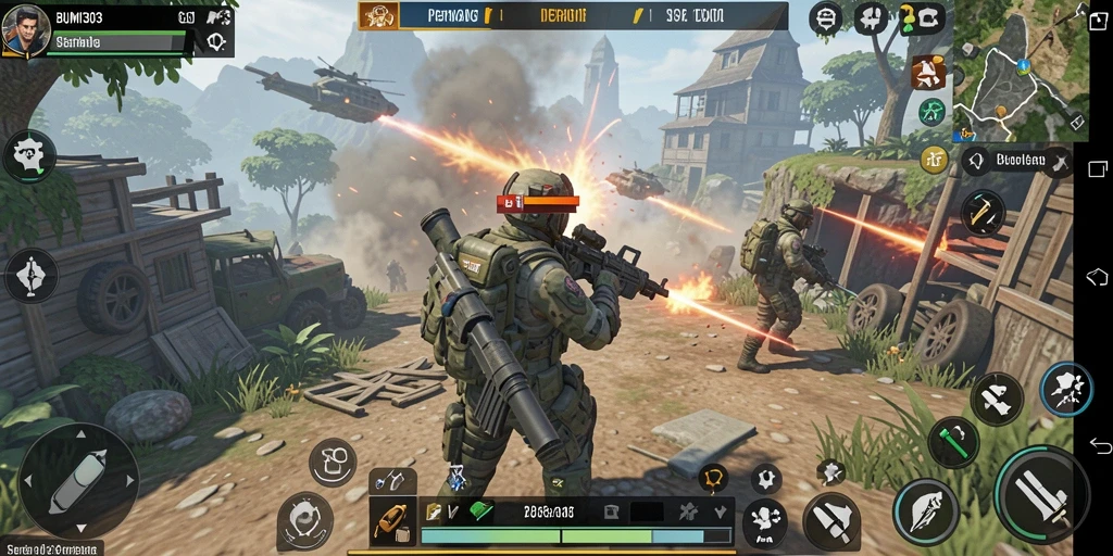 Screenshot gameplay BUMI303 dengan aksi pertempuran yang menegangkan.