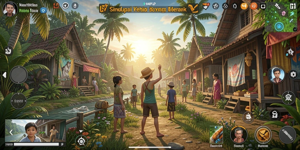 Tangkapan layar utama dari gameplay HARAPJP memperlihatkan interaksi karakter dalam simulasi.