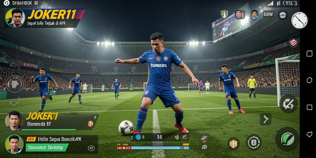 Tangkapan layar game JOKER11 menampilkan aksi sepak bola yang seru.