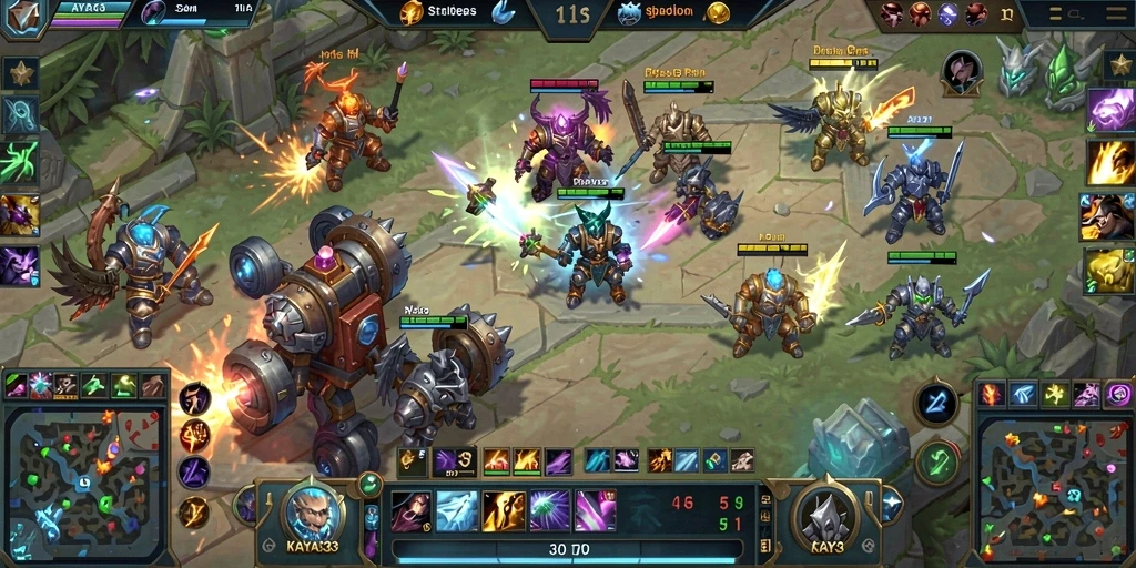 Tangkapan layar utama KAYA33 menampilkan aksi pertempuran seru di arena MOBA.