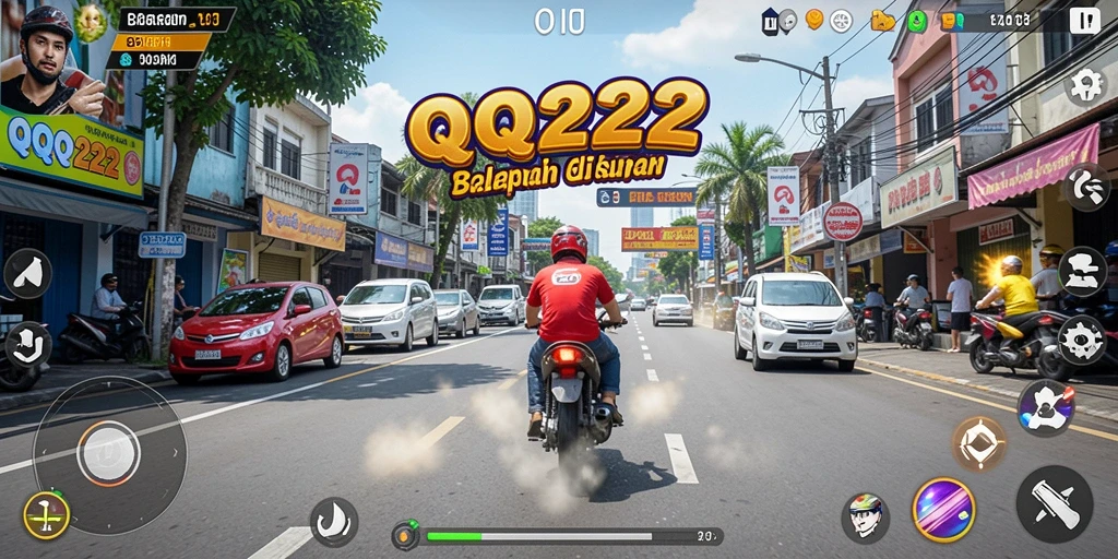 Tangkapan layar menunjukkan aksi balapan seru di QQ222.