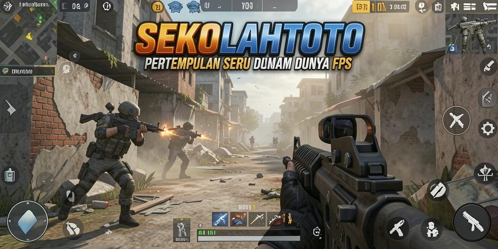 Tampilan dalam game FPS dengan aksi menegangkan.