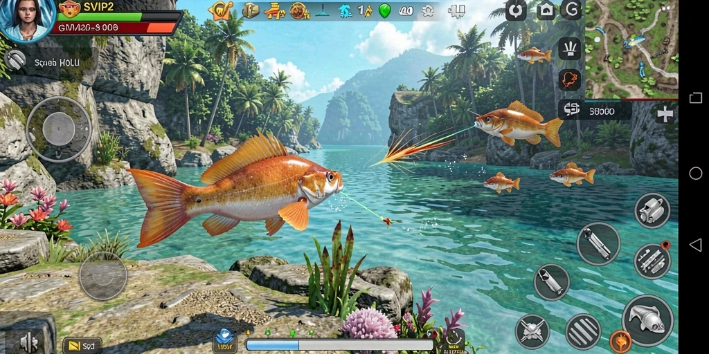 Tampilan menarik dari gameplay SVIP2 dengan aksi memancing ikan.