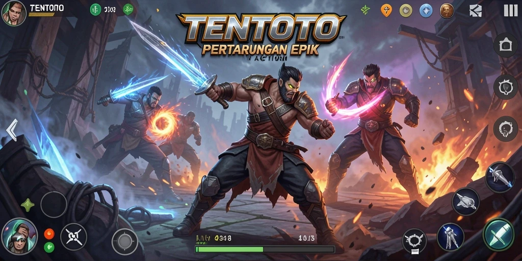 Screenshot TENTOTO menampilkan aksi pertarungan seru dalam gameplay yang dinamis.