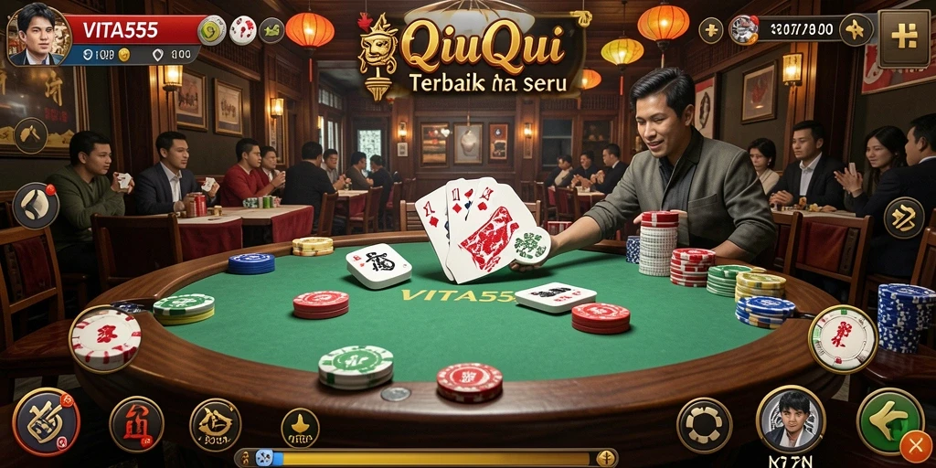 Screenshot gameplay VITA555 yang menunjukkan pertandingan seru QiuQiu.